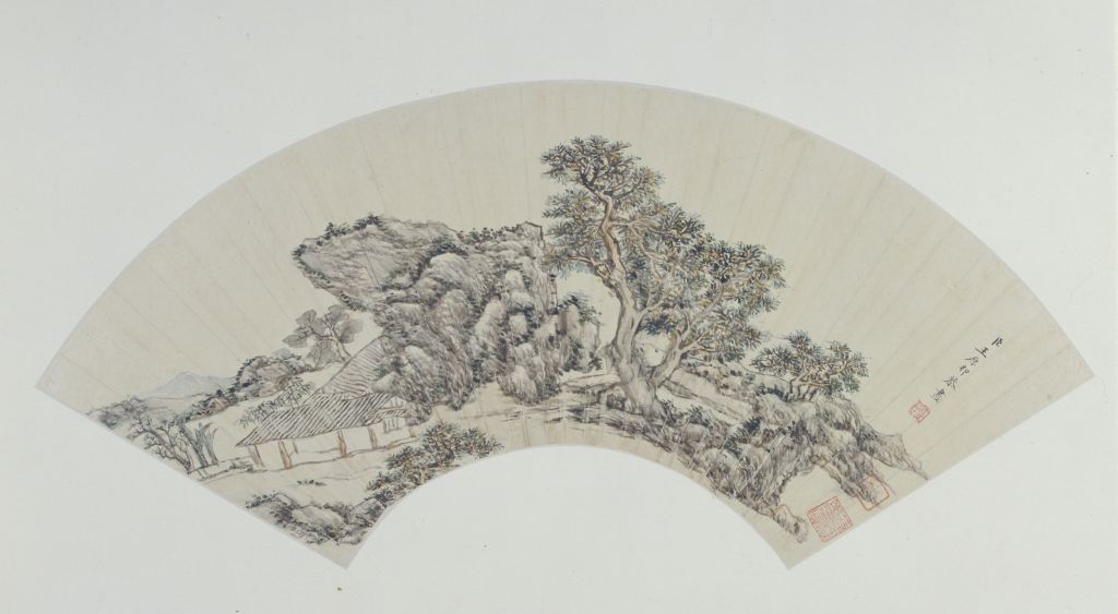 图片[1]-Fan page of landscape map of Wang Yuanqi-China Archive